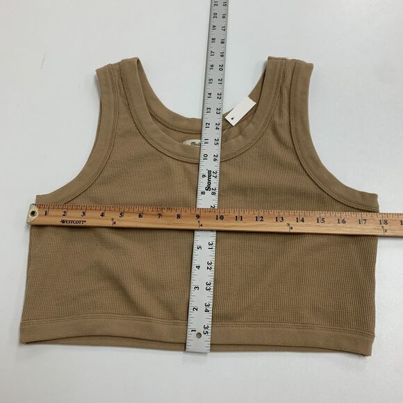 Madewell Crewneck Crop Tank Womens XL Extra Large Seed Khaki Waffle Knit Fitted - Picture 9 of 15